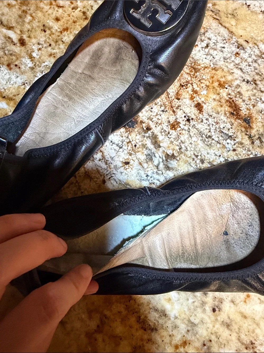 Tory Burch Black Leather Logo Ballet Flats